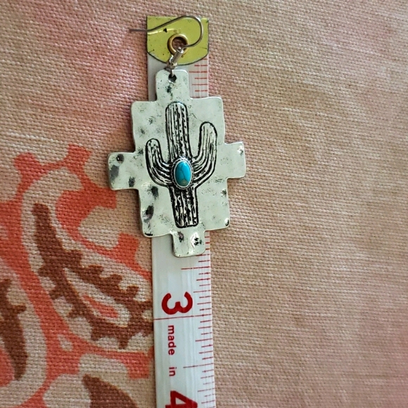 Turquoise Cactus Earrings. Silver. Western Boho - Picture 6 of 8